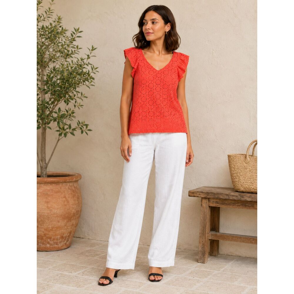 Lilly Pulitzer Lina Womens Eyelet Pink Spicy Coral Neon Sunburst Preppy Blouse L